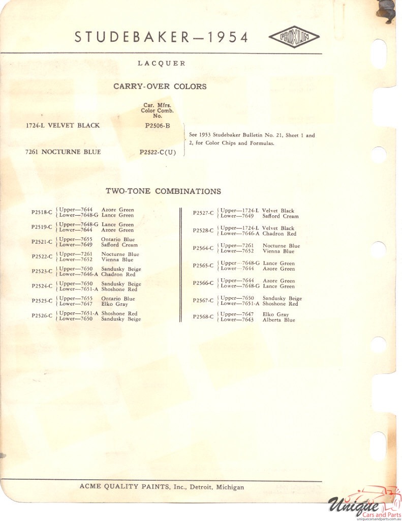 1954 Studebaker Paint Charts Acme 3